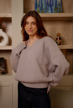 V-Neck Oversized Sweater - Grey