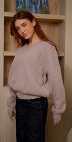 V-Neck Oversized Sweater - Grey