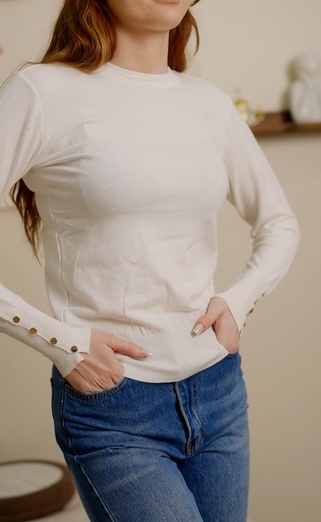 Crew neck knitted Top - Off-White