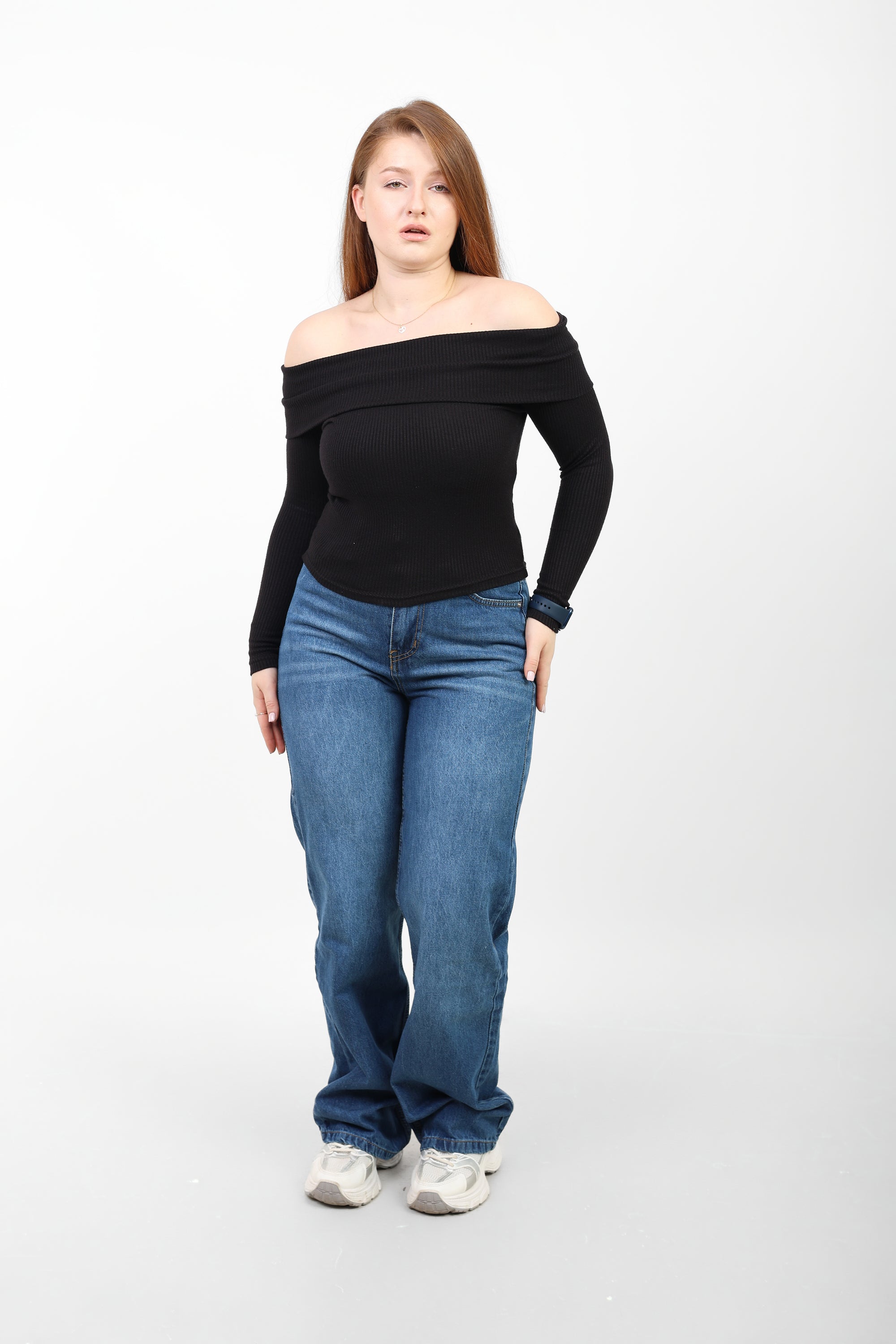 OFF -Shoulder Knitted Top - Black