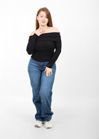 OFF -Shoulder Knitted Top - Black