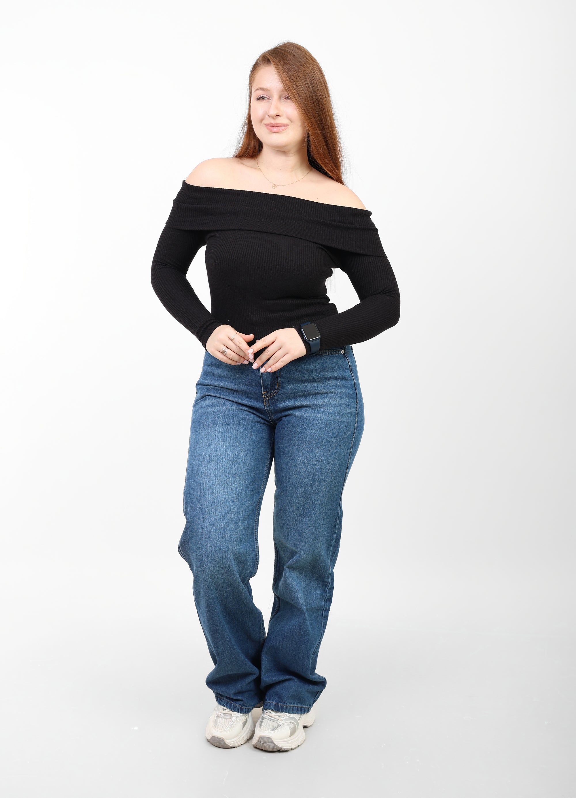 OFF -Shoulder Knitted Top - Black