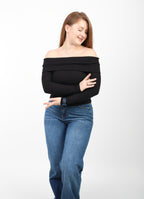 OFF -Shoulder Knitted Top - Black