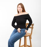 OFF -Shoulder Knitted Top - Black