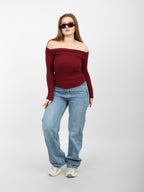 OFF -Shoulder Knitted Top - Burgundy