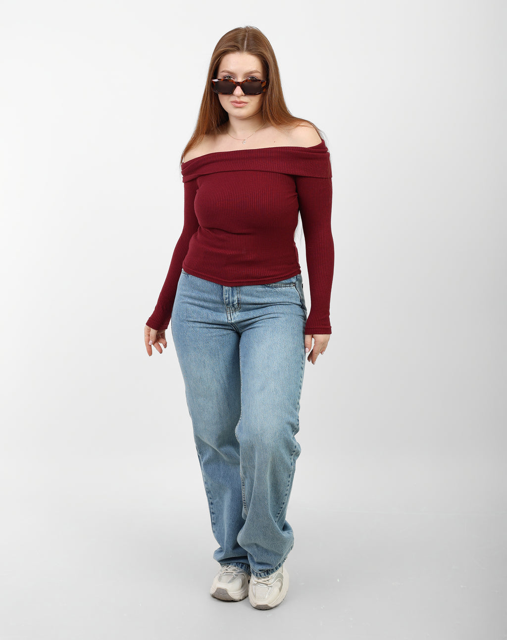 OFF -Shoulder Knitted Top - Burgundy
