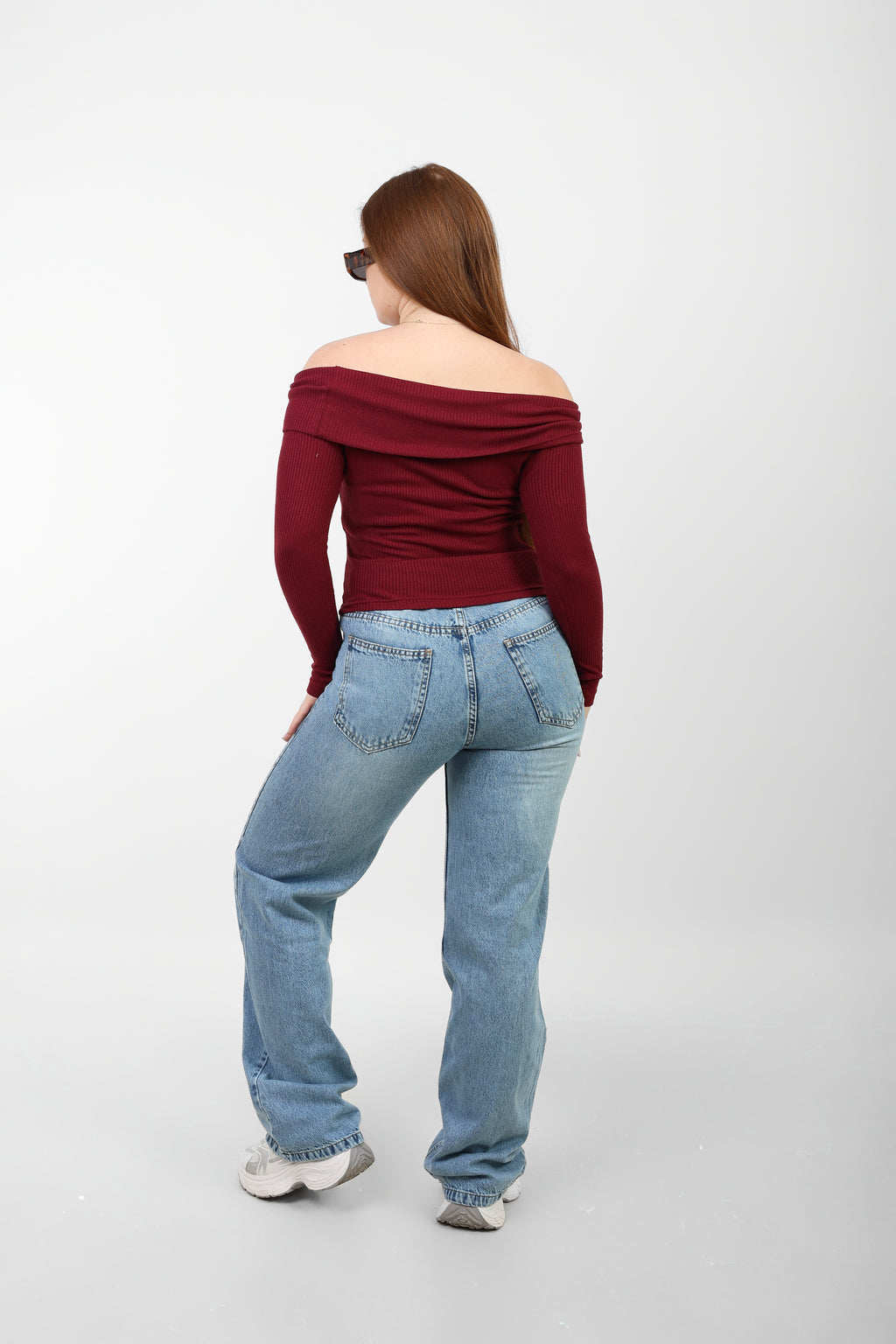 OFF -Shoulder Knitted Top - Burgundy