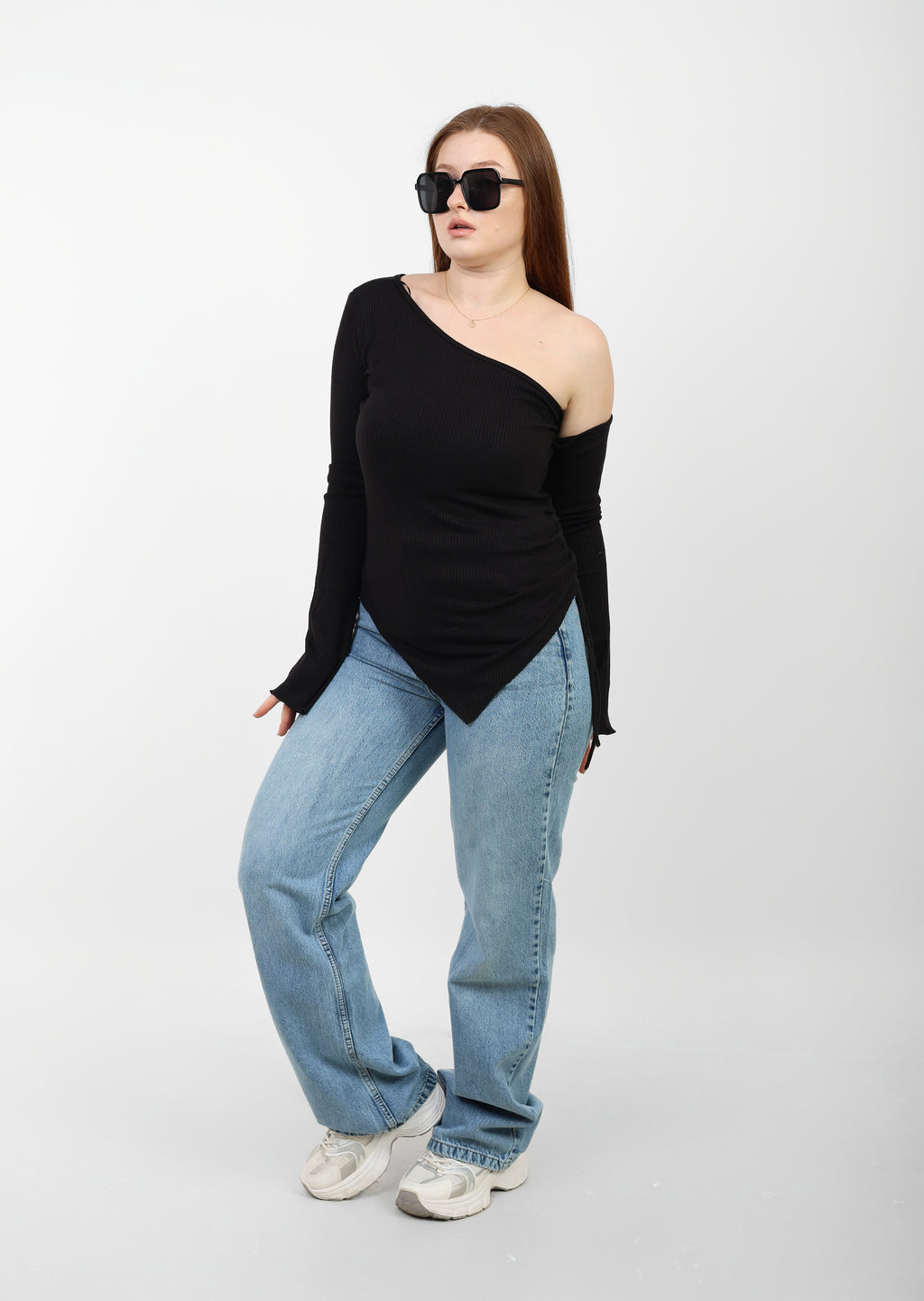 One Shoulder Knitted Top - Black