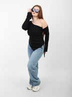 One Shoulder Knitted Top - Black