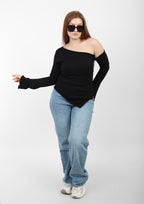 One Shoulder Knitted Top - Black