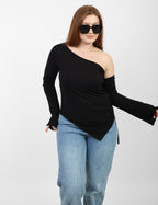 One Shoulder Knitted Top - Black