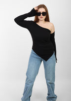 One Shoulder Knitted Top - Black