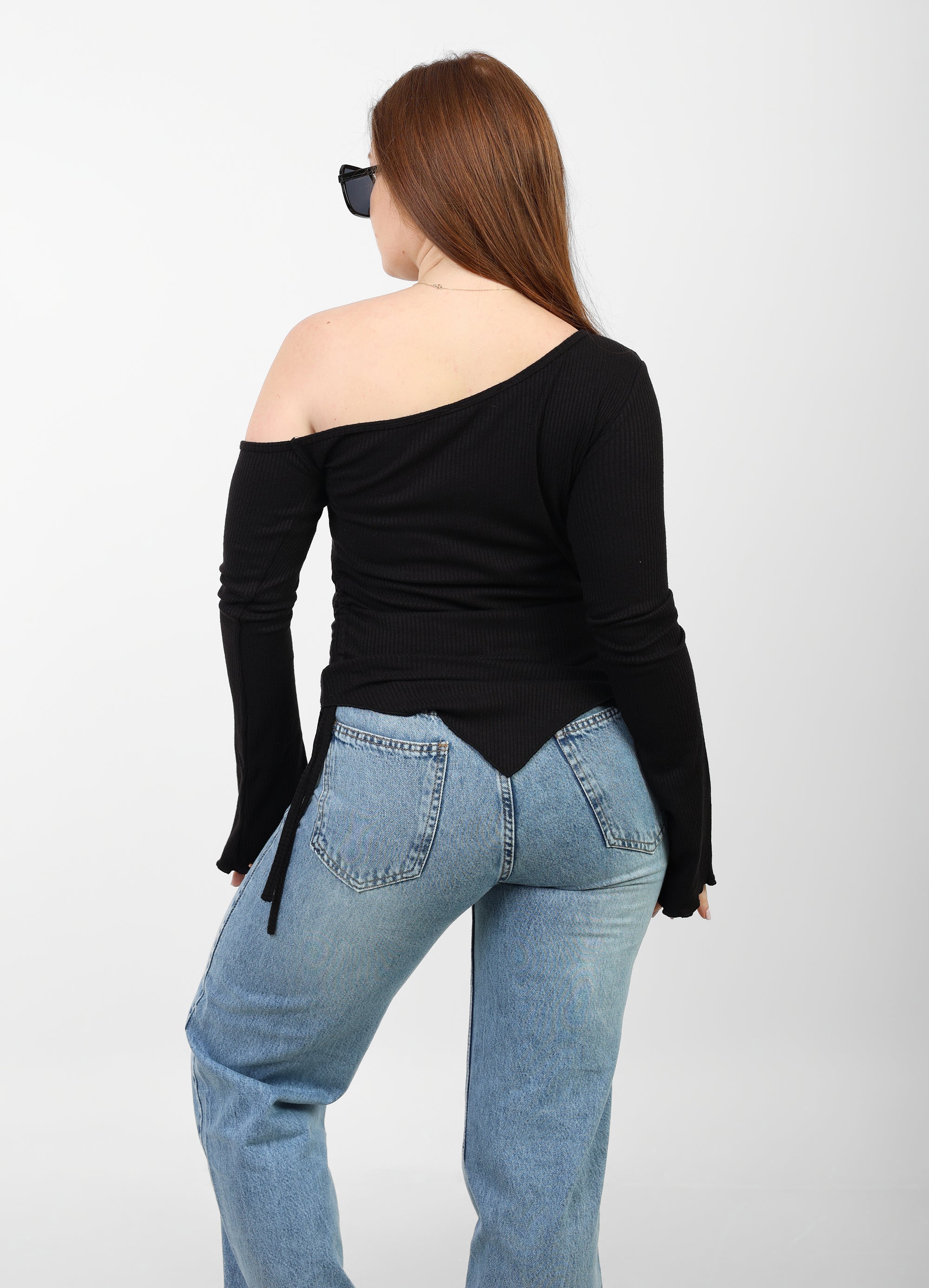 One Shoulder Knitted Top - Black