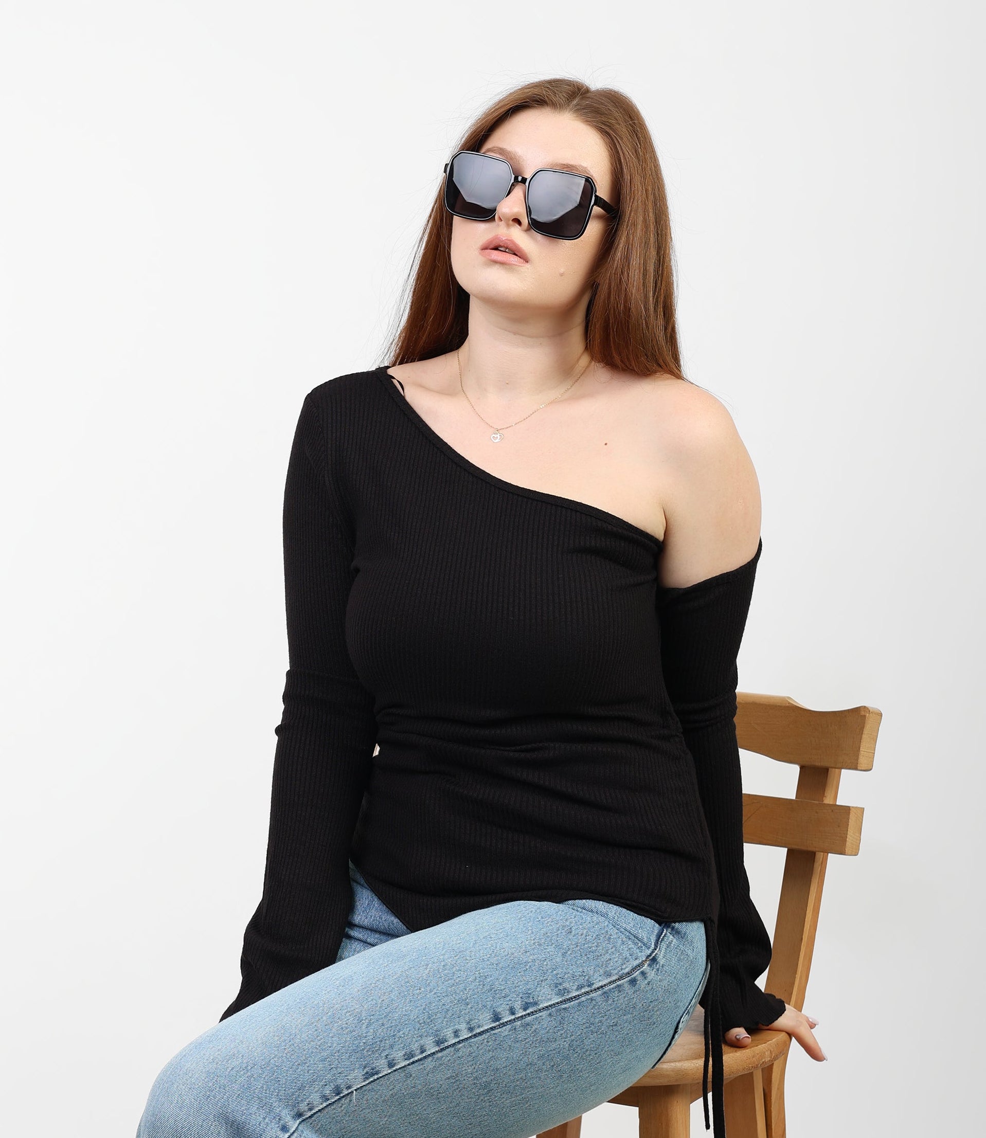 One Shoulder Knitted Top - Black