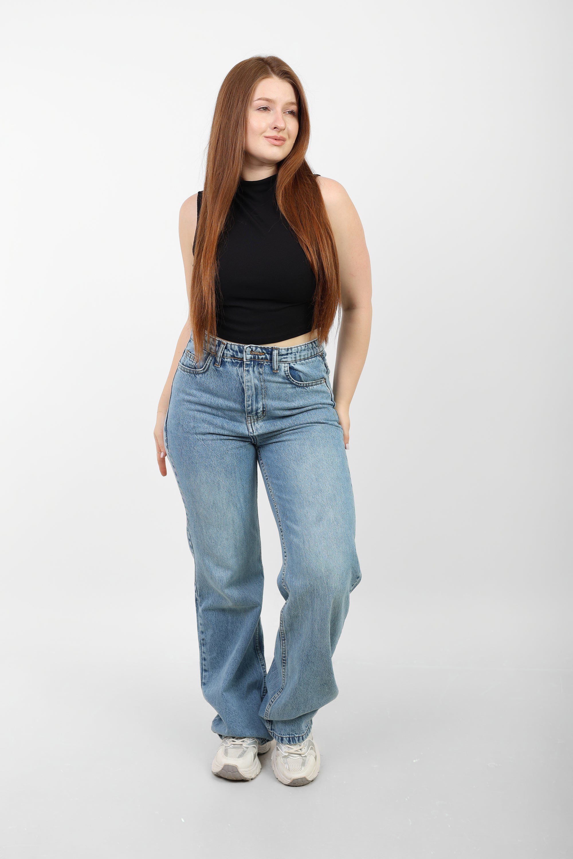 Blue High-Waist Straight Leg Denim