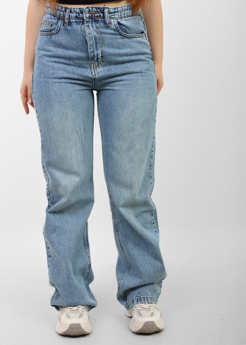 Blue High-Waist Straight Leg Denim
