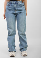 Blue High-Waist Straight Leg Denim