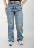 Blue High-Waist Straight Leg Denim