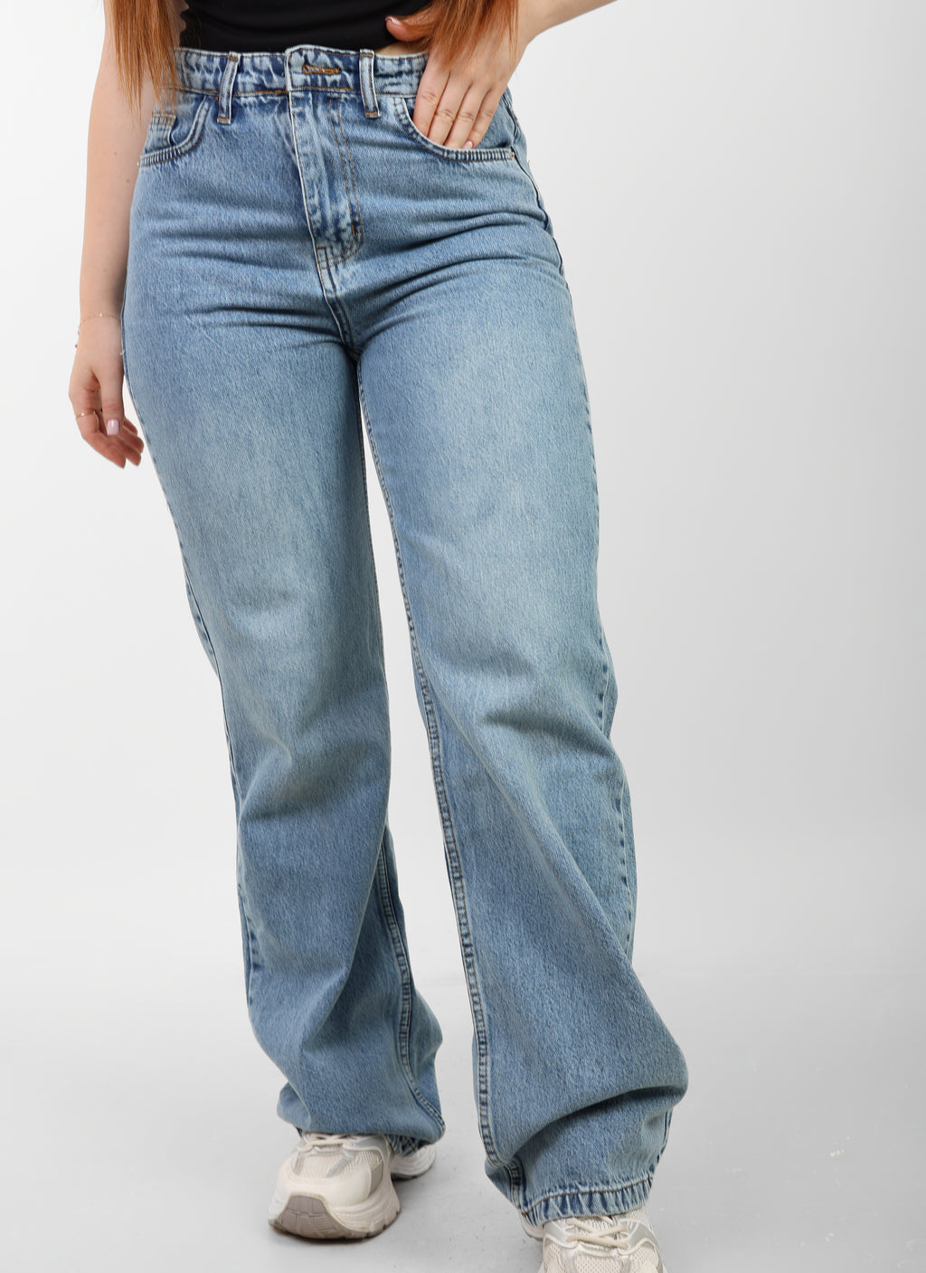 Blue High-Waist Straight Leg Denim