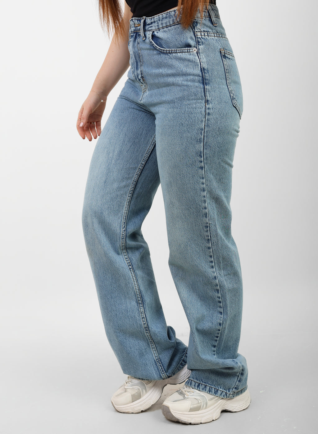 Blue High-Waist Straight Leg Denim