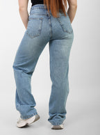 Blue High-Waist Straight Leg Denim