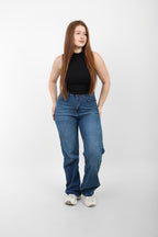 Dark Blue High-Waist Straight Leg Denim