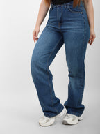 Dark Blue High-Waist Straight Leg Denim