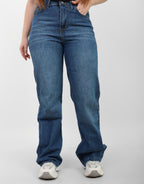 Dark Blue High-Waist Straight Leg Denim