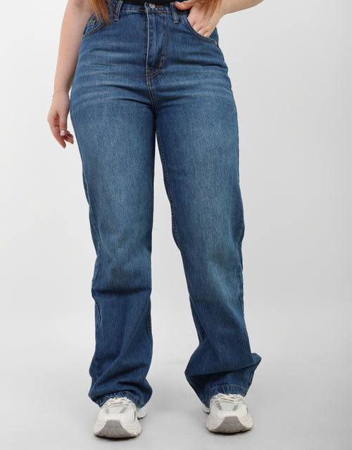 Dark Blue High-Waist Straight Leg Denim