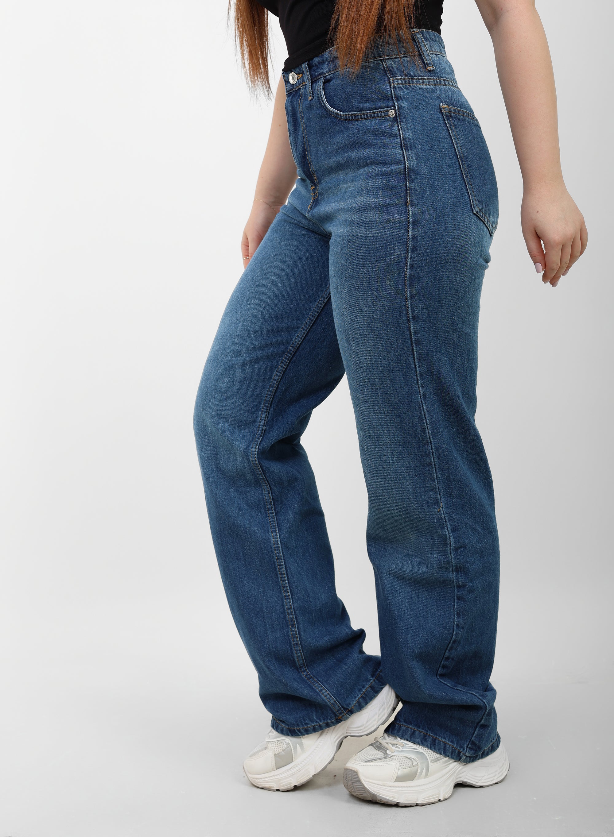 Dark Blue High-Waist Straight Leg Denim