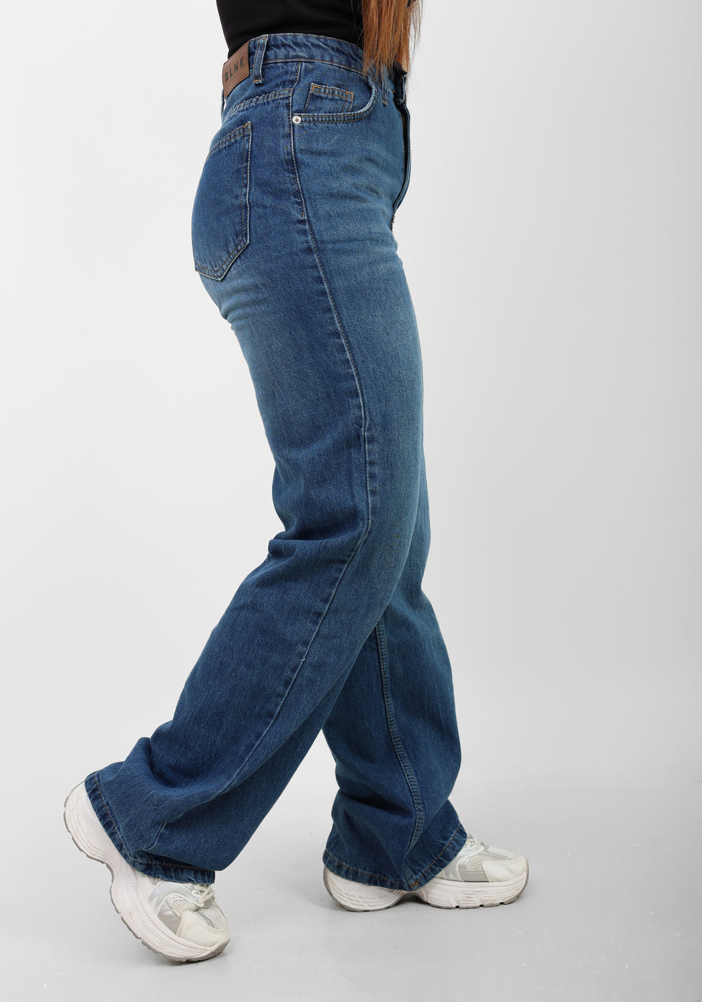 Dark Blue High-Waist Straight Leg Denim