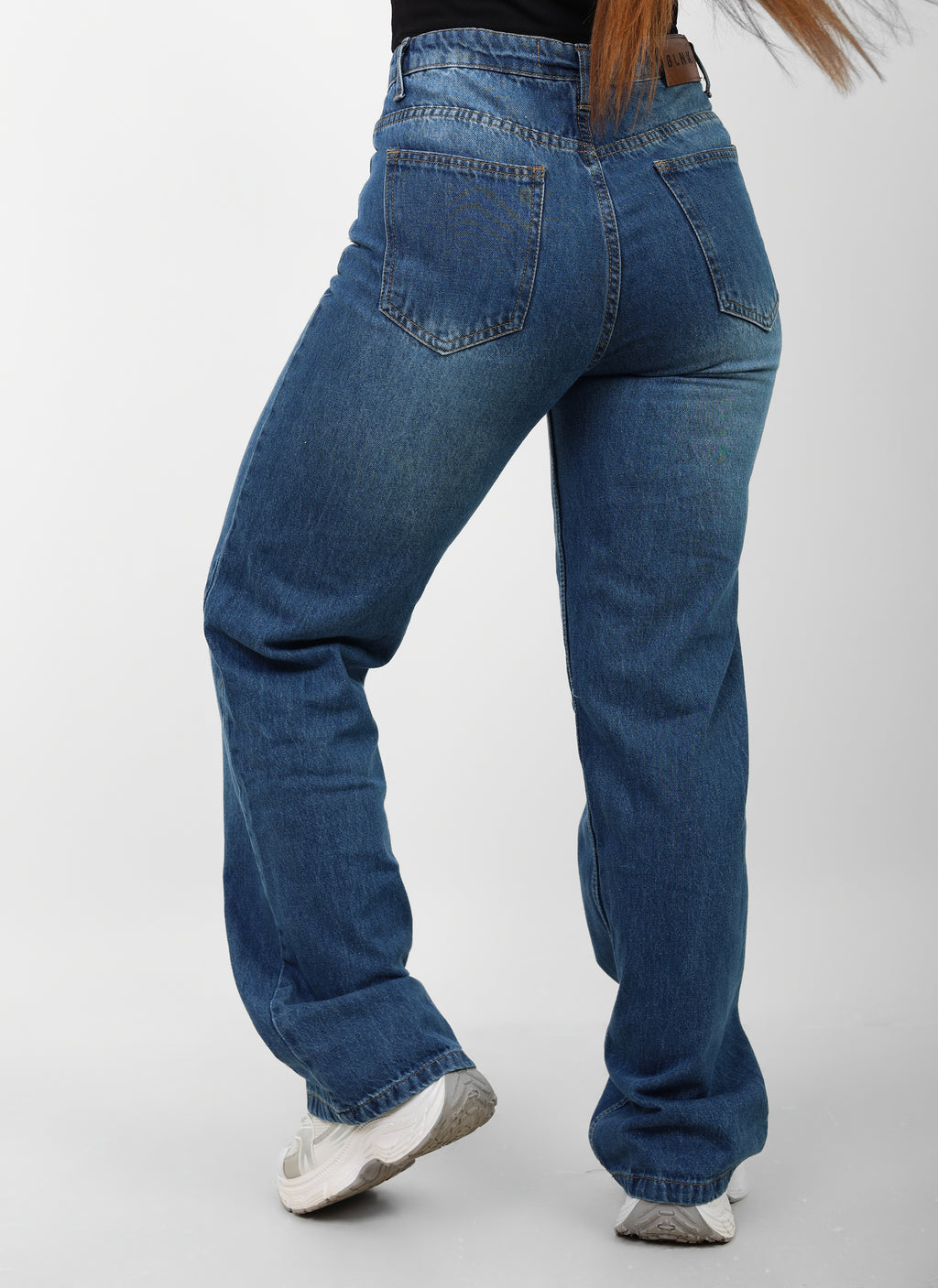 Dark Blue High-Waist Straight Leg Denim