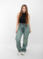 Warm Blue High-Waist Straight Leg Denim