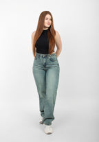 Warm Blue High-Waist Straight Leg Denim