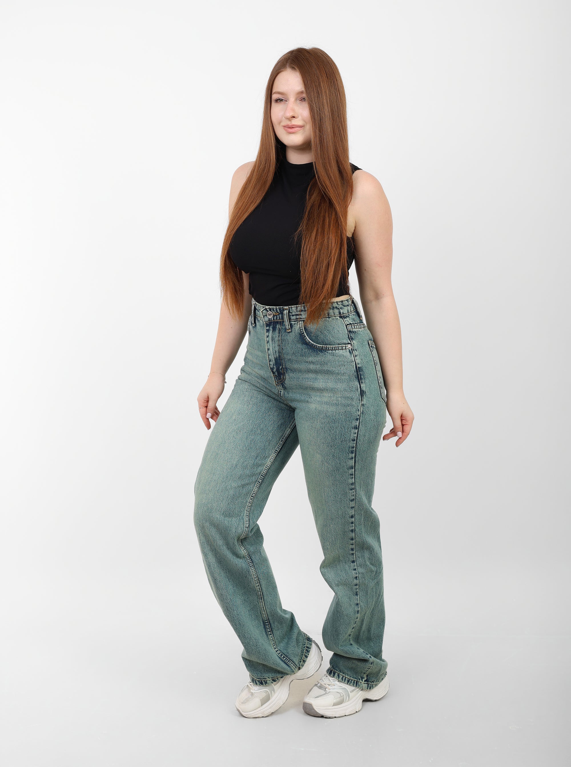 Warm Blue High-Waist Straight Leg Denim