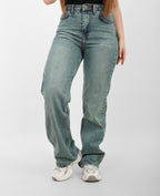 Warm Blue High-Waist Straight Leg Denim