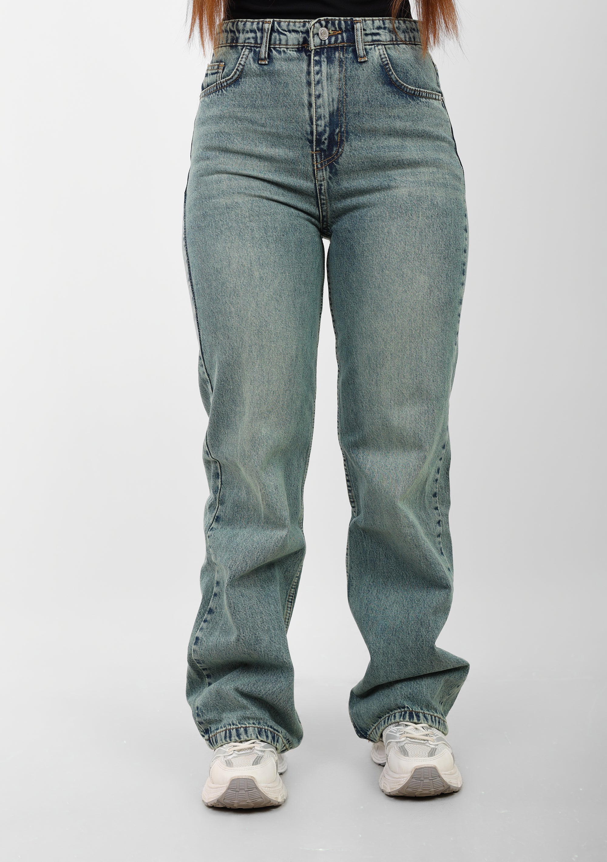 Warm Blue High-Waist Straight Leg Denim