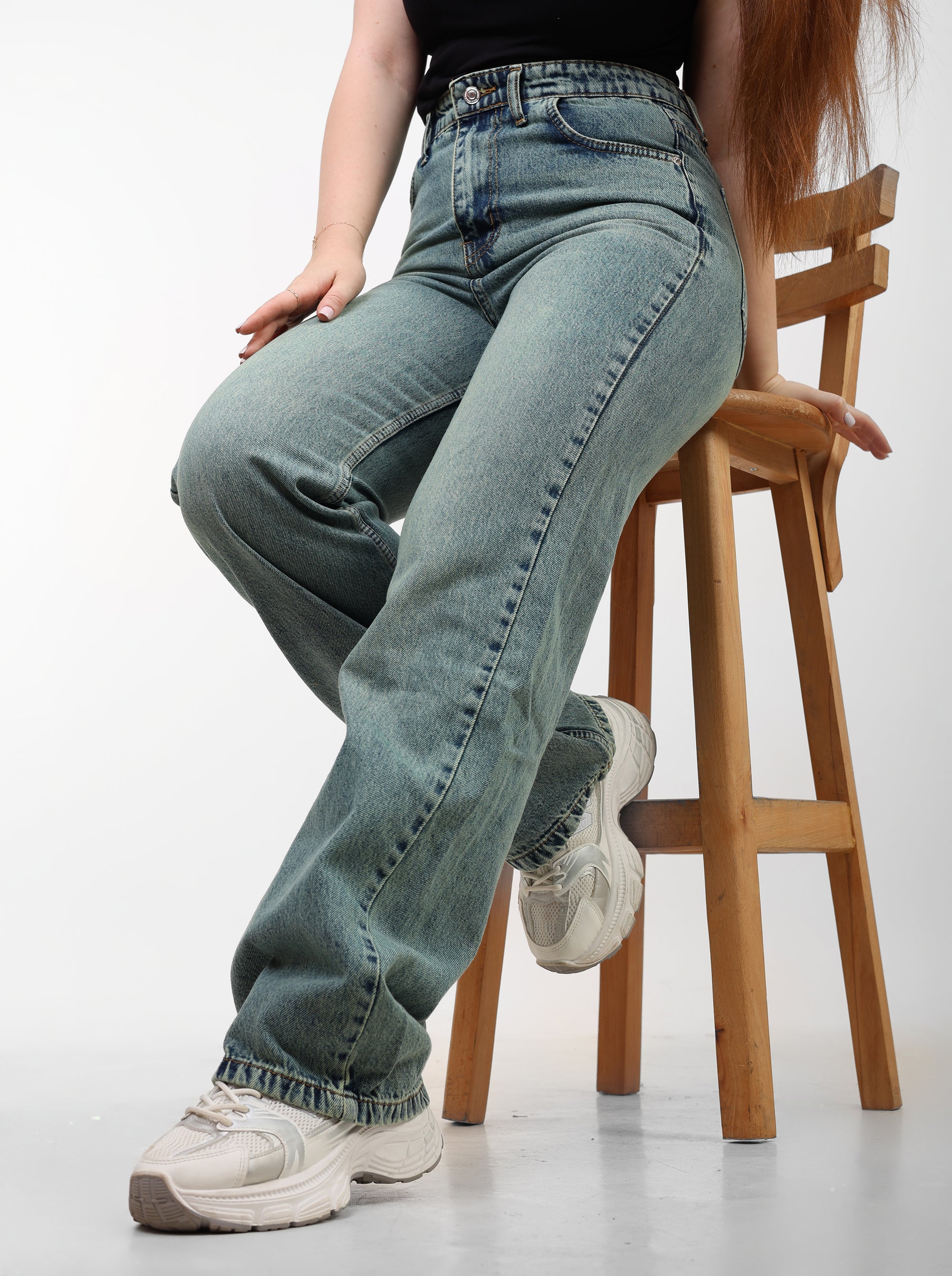 Warm Blue High-Waist Straight Leg Denim