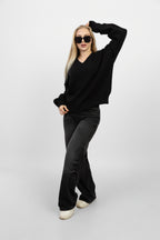 V-Neck Oversized Sweater - Black