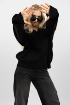 V-Neck Oversized Sweater - Black