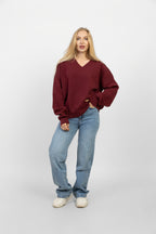 V-Neck Oversized Sweater - Burgandy