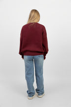 V-Neck Oversized Sweater - Burgandy