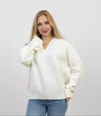V-Neck Oversized Sweater - White