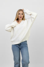 V-Neck Oversized Sweater - White