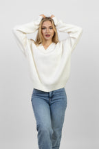 V-Neck Oversized Sweater - White