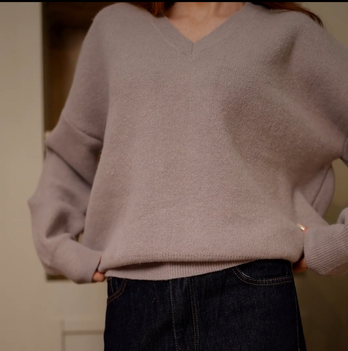 V-Neck Oversized Sweater - Grey