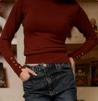 Crew neck knitted Top - Brown