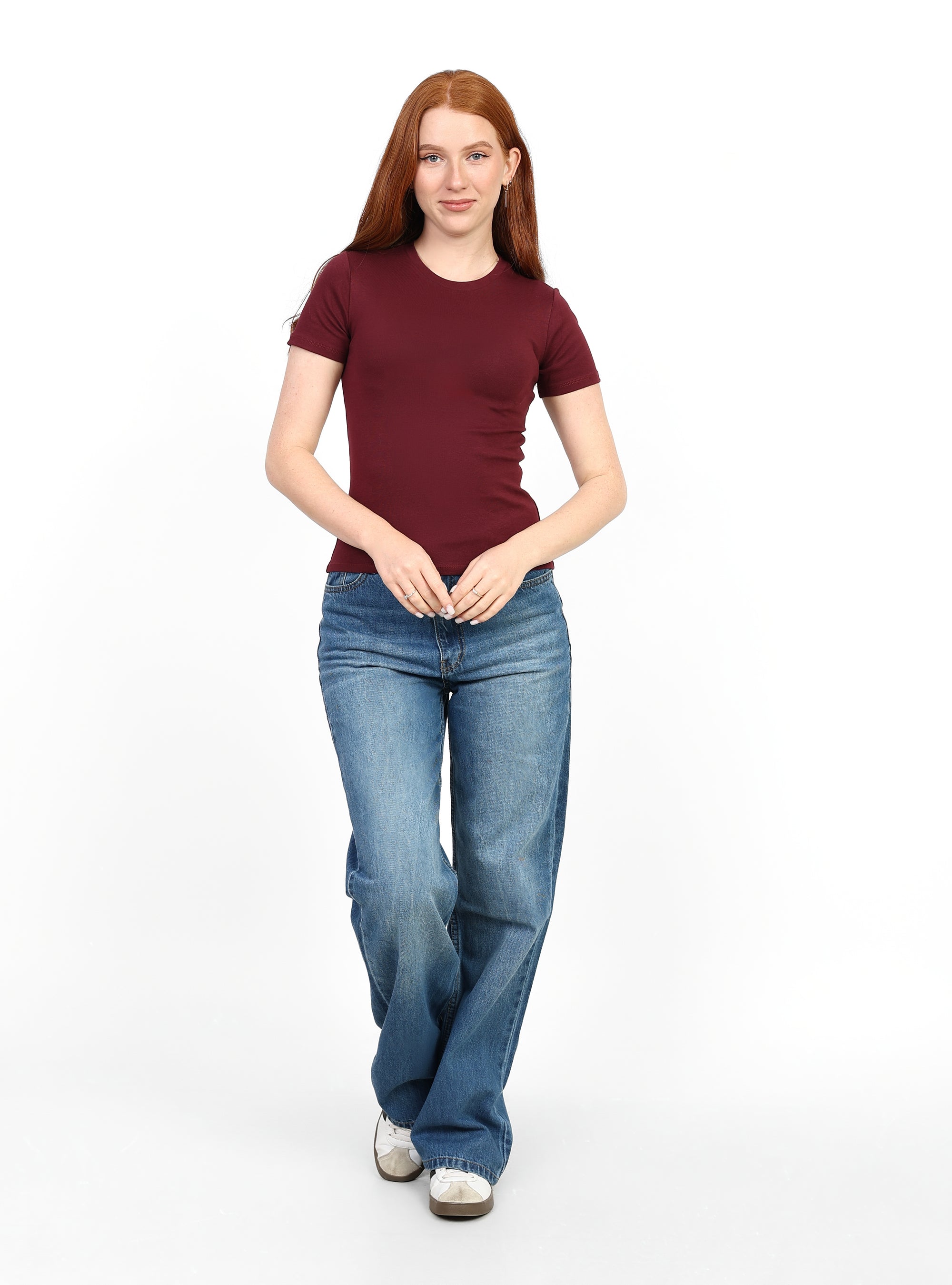 Basic Short Sleeve Top - Burgundy