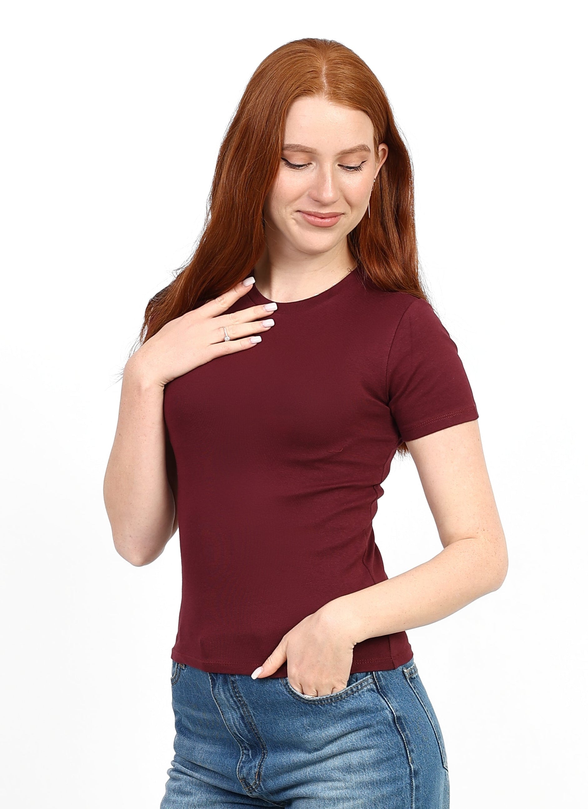 Basic Short Sleeve Top - Burgundy