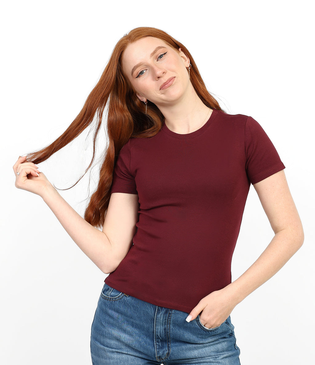 Basic Short Sleeve Top - Burgundy